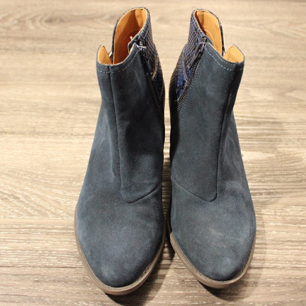 Vionic Naomi Womens Blue Suede/Snake Print Leather Ankle Boots‎ Sz US 6